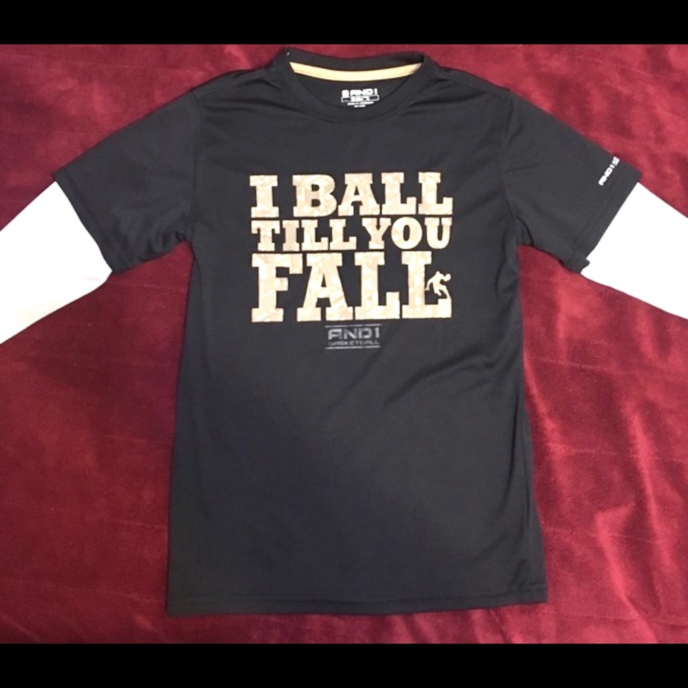 AND1 Boys Black Long Sleeve Basketball Shirt Size 6/7 Small Athletic Graphic Tee